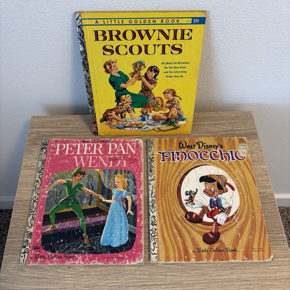 Vintage Little Golden Books Lot Disney Peter Pan Pinocchio Brownie Scouts 1960s